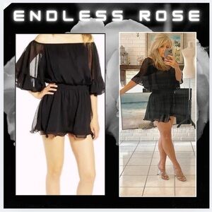 NWT,Endless Rose, Sext, Black Chiffon Romper w/Lightweight/Soft Ruffles, Size XS